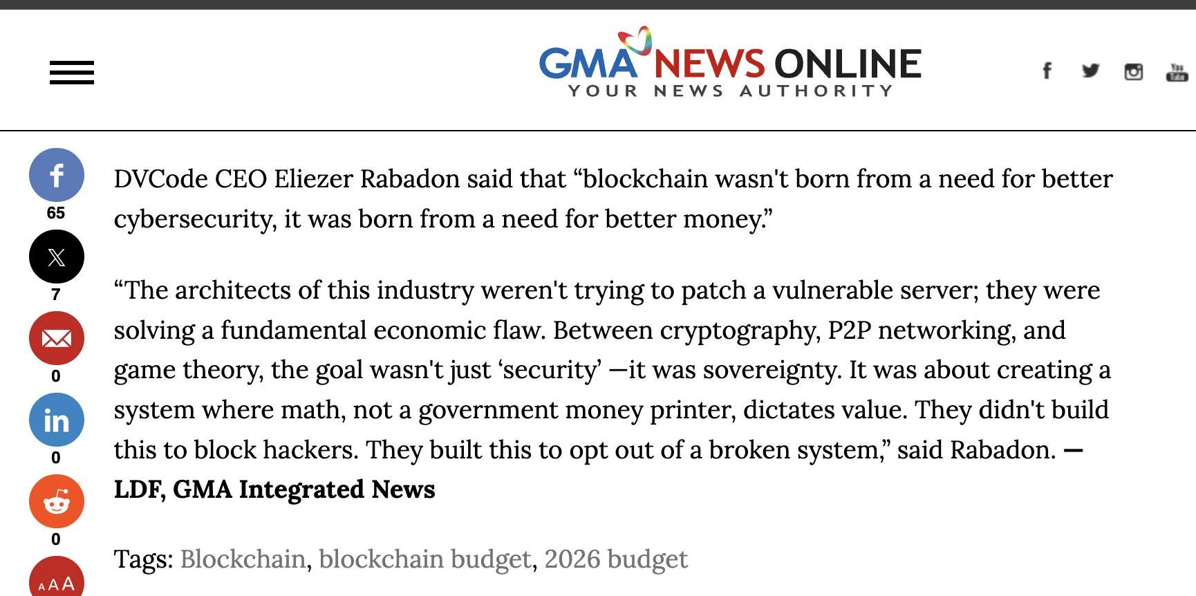 GMA News Features Eli on Blockchain and the National Budget