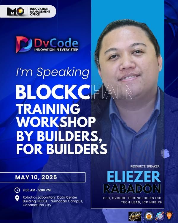 We’re thrilled to have Mr. Eliezer Rabadon, CEO of DvCode Technologies Inc. and Tech Lead at ICP Hub Philippines, as our resource speaker for the upcoming Blockchain Training Workshop by Builders, for Builders!